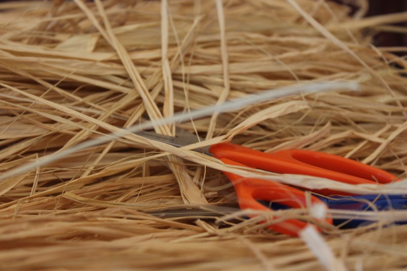 Safety scissors sitting on raffia